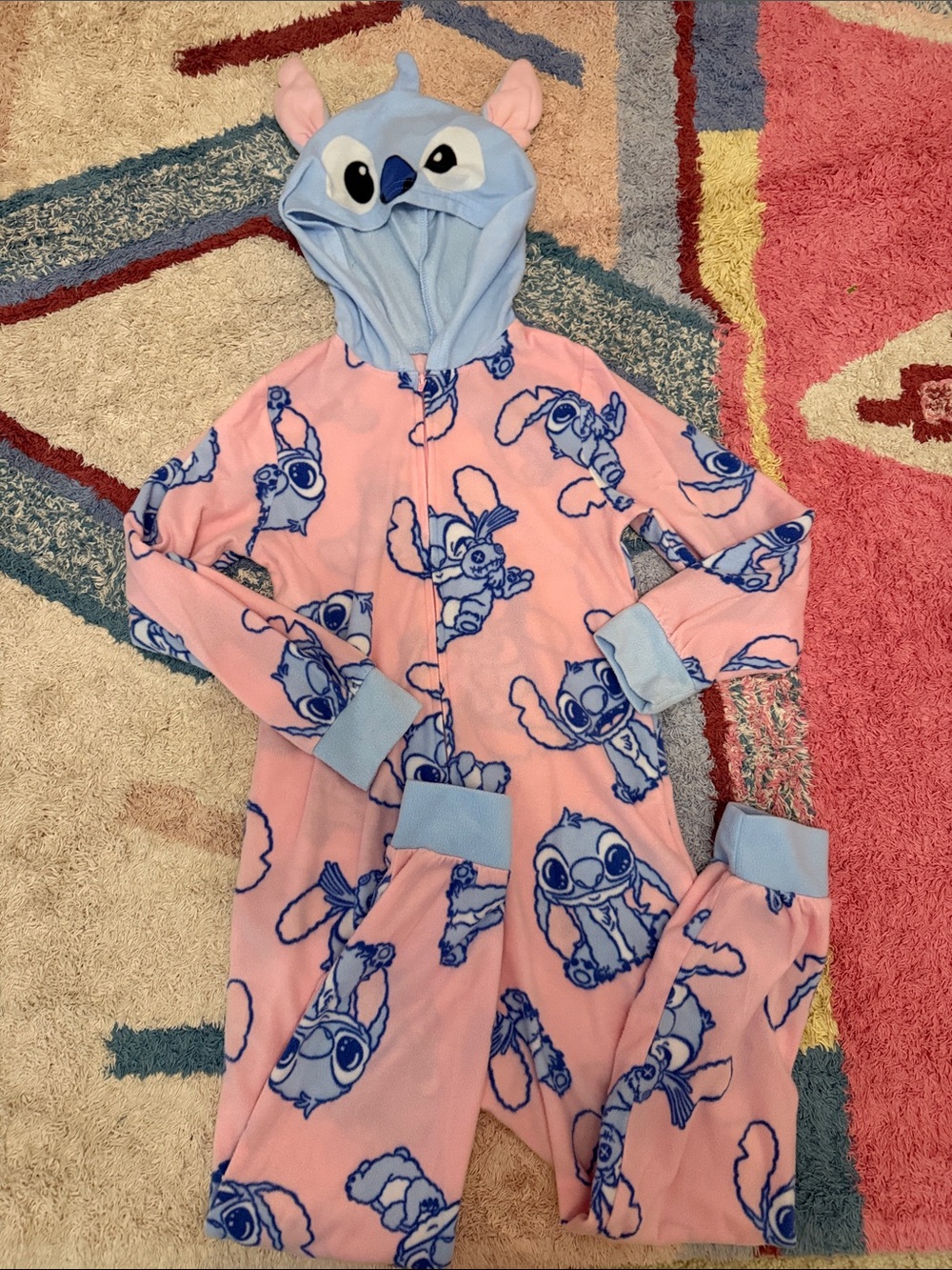 Disney Pink and Blue Stitch Hooded Kids Onesie Pajama